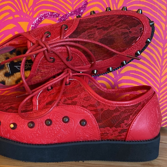 NEW! IRON FIST Lovelace Your Face RED Lace Studded Platform Creepers Size 36/5 - Picture 11 of 16
